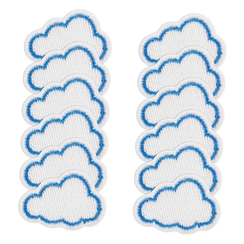 Uonlytech 12 Stück Gestickte Stoff aufkleber dekorative Patches Cloud-Patch Flicken für Kleidung gestickte Flicken zum Aufbügeln Aufbügelflicken selber machen Stickgarn Blue von Uonlytech