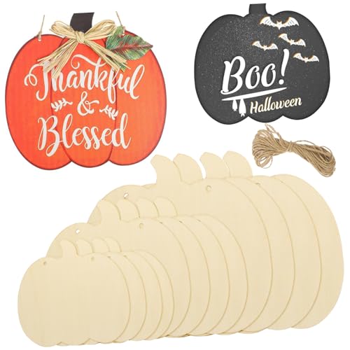 Uonlytech 12 Stück Holz Kürbisformen Unlackierte Holzverzierungen für DIY Dekoration Bastelbedarf für Halloween und Erntedankfest mit Juteschnur von Uonlytech