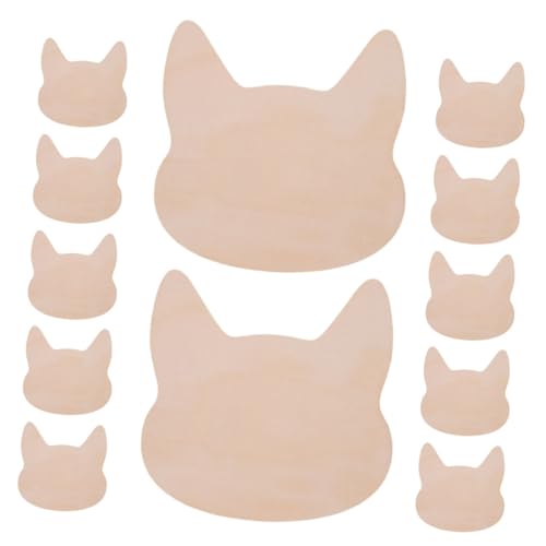 Uonlytech 12 Stück Katzenkopf aus Holz holzplatte Katzenpartydekoration Holz Katzenkopf Bastelprojekt schwarzer Katzenausschnitt Aufbewahrungspapier für Ohrstecker und Ohrringe hölzern Beige von Uonlytech