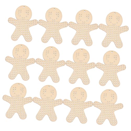 Uonlytech 12 Stück Teiliges Unvollendete Holzanhänger Lebkuchenmännchen Blanko Kreuzstichplatten für Diy Weihnachtsbaumdekorationen Natürliche Holzornamente Kreative Bastelvorlagen von Uonlytech