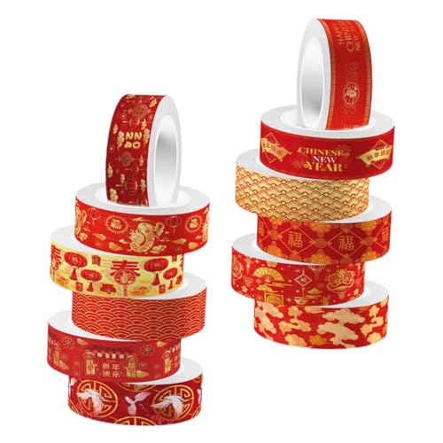 Uonlytech 12Rollen Washi Tapes mit Chinesischem Neujahrsmuster Dekoratives Klebeband für Scrapbooking und DIY Projekte Leicht Schneidbar Vielseitig Einsetzbar Dragon Year Design von Uonlytech