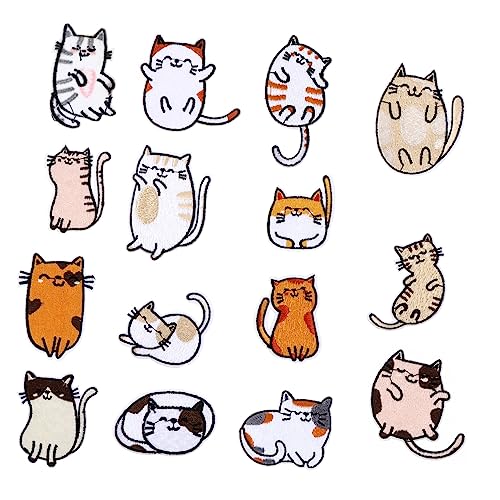 Uonlytech 15 Stück Dekorative Abziehbilder dekorativer Stickerei-Patch Katze für Katzenliebhaber selbst aufbügel-flicken dekoring Applikationsaufkleber Patches für Heimwerker Polyesterfaden von Uonlytech