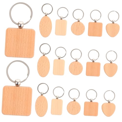 Uonlytech 15 Stück Teiliges Blanko Schlüsselanhänger Buchenholz für DIY Gravur und Basteln Runde Herzförmige Rechteckige Ovale und Quadratische Formen Vielseitig Verwendbar als Schlüssel von Uonlytech