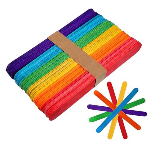 Uonlytech 150 Stück Bunte Holz Bastelstäbe Farbenfrohe DIY Eisstiele für Kreative Projekte für Schule Partys und Gruppenaktivitäten und Splinterfrei von Uonlytech