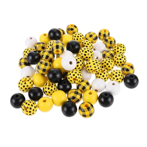 Uonlytech 150 Stück Gelbe Bedruckte Holzperlen mit Glatte Oberfläche Diy Schmuck Zubehör für Armbänder Handgemachte Dekorationen Bastelmaterial für Heim und Partybedarf von Uonlytech