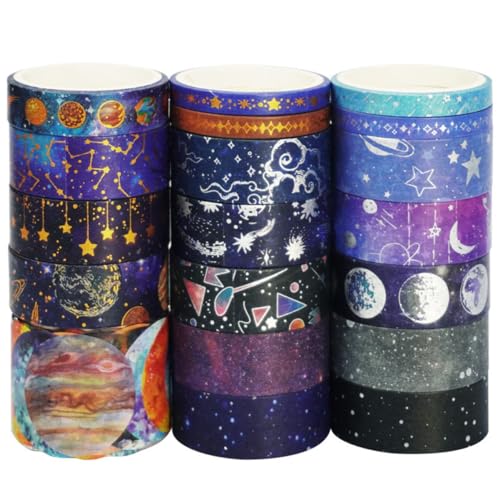 Uonlytech 19 Rollen Sternen Muster Washi Tape Set Dekorative DIY Klebebänder für Scrapbooking Handbücher und Kunsthandwerk Farbenfrohe Selbstklebende Papiertapes für Kreative Projekte von Uonlytech