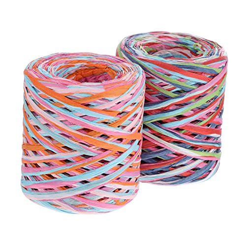 Uonlytech 2 Rollen Bunte Raffia Geschenkband Handgewebtes Dekoband für DIY Geschenkverpackung Hochzeit und Festlichkeiten Rot Hellblau Grün von Uonlytech