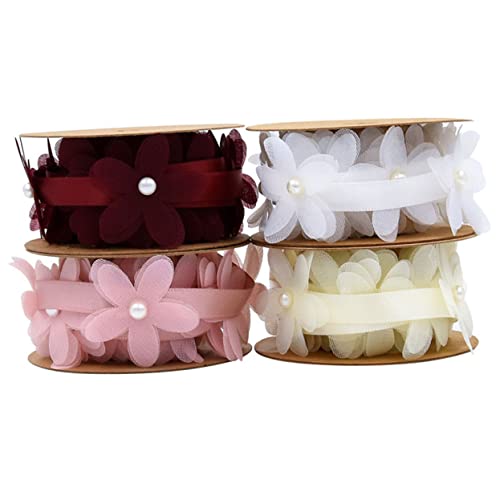 Uonlytech 2 Rollen Spitzenband mit Blumenmuster Stoffband in Rosa und Weinrot Vielseitiges Geschenkband für Bastelprojekte und Festliche Dekoration von Uonlytech