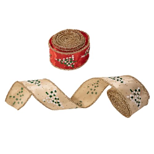 Uonlytech 2 Rollen Weihnachtsband mit Drahtkanten Dekoratives Geschenkband aus Robustem Stoff Formbares Farbechtes Bastelband für DIY Weihnachtskränze Schleifen und Verpackungen Rot Khaki von Uonlytech