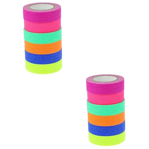 Uonlytech 2 Sätze Fluoreszierendes Klebeband Neon Tape Für Partys Uv Reactive Baumwollband Für Muster Und Dekorationen Einfach Abziehbar Und Haftend 6 Rollen * 2 von Uonlytech