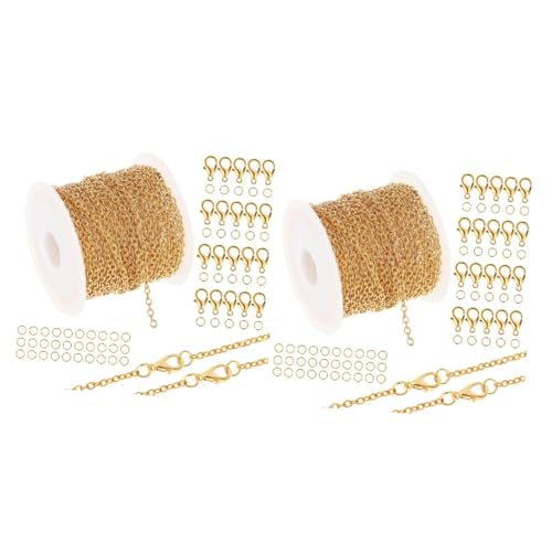 Uonlytech 2 Sätze Kettenset mit Karabinerverschluss Kette zur Schmuckherstellung Kettenkette Sprungringe Handwerk Hummer Halskettenherstellungwerkzeuge Schmuck Links Zinklegierung Golden von Uonlytech