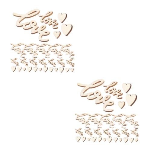 Uonlytech 2 Sätze Liebe Hackschnitzel Fröhlich Glücklich Braut- Rustikal Ornamente Chip Buchstabenausschnitte Liebesbrief Valentinstagshandwerk Holz Beige 100 Stück * 2 von Uonlytech