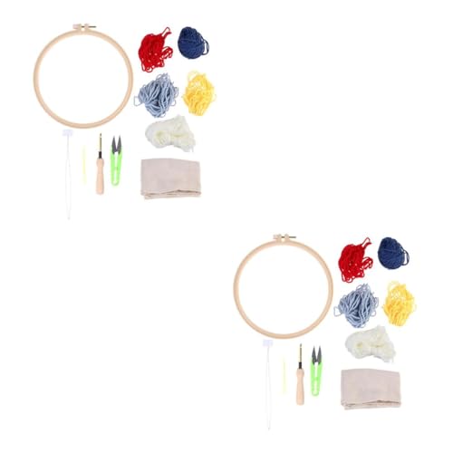 Uonlytech 2 Sets Stempel Stickmaterial Paket Stich Kits Starter Stickerei Seide Punch Stickmuster Anfänger Farben Nadeln Stoff Gestempelter Stich Faden Handwerk Holz von Uonlytech
