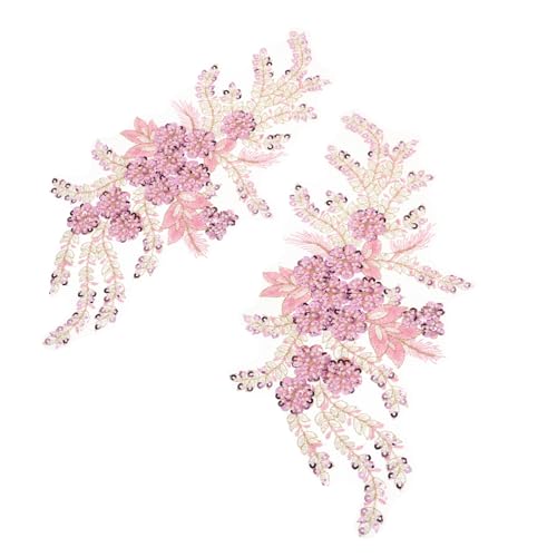 Uonlytech 2 Stück Blumen-stickapplikationen: Aufbügler, Stickerei-spitzenapplikationen Für Damenkleider, Jeans, Pullover, Hochzeitsfeiern, Nähprojekte, Rosa von Uonlytech