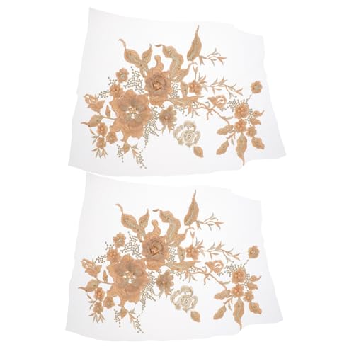 Uonlytech 2 Stück Dekorative Spitzenabziehbilder Flicken für Bekleidung Gestickte Aufnäher für Bekleidungsstücke Blumenflicken zum Aufbügeln Aufnäher mit Blumenstickerei Kunststoff Golden von Uonlytech
