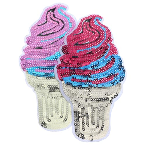 Uonlytech 2 Stück Eiskegelstoffaufkleber Cooles Pflaster Mini Flecken Sticken Für Kleidung Bestickt Funkeln Applikationen Gebügelt Stoffreparaturflicken Creme Pailletten von Uonlytech