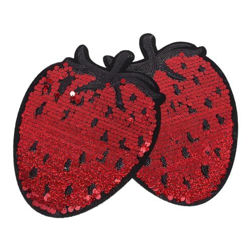 Uonlytech 2 Stück Erdbeerflicken zum Aufbügeln Rock zarte Kleiderflicken Patch Und Flecken Erdbeer Bügelbild Pailletten-Flicken zum Aufbügeln Erdbeerapplikationen Stoff rot von Uonlytech