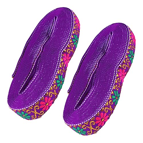 Uonlytech 2 Stück Ethnischer Stil DIY Stickerei Spitze Blumenmuster Spitzenband für Vorhänge und Bekleidung Lila und Vielseitig Einsetzbar von Uonlytech