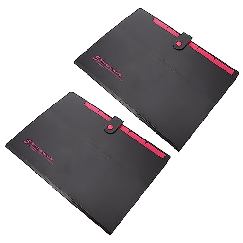 Uonlytech 2 Stück Fächermappen Mehrlagige Dokumenten Organizer Druckknopf Aktenordner Tragbare Aufbewahrungstaschen für Büro und Schule Robuste Materialien Schwarz und Rosa von Uonlytech