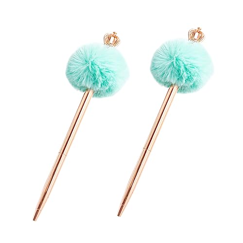 Uonlytech 2 Stück Krone Pompom Kugelschreiber Flauschiger Schreibstift mit Krone und Pompon Bequemer Kugelschreiber für Büro und Alltag für Mädchen von Uonlytech