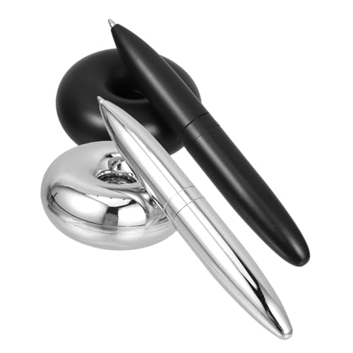 Uonlytech 2 Stück Magnetischer Schwebender Kugelschreiber Schreibkugelschreiber für Büro und Schreibtisch Zubehör mit Stabilem Magnetfuß Design Silber Schwarz von Uonlytech