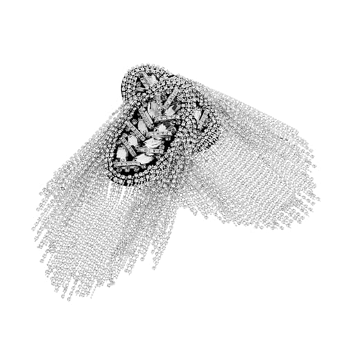 Uonlytech 2 Stück Metall -Schulterstempel für Schulterklappen mit Strassquaste Perlen Pads Quasten Schulterklappen mit Quaste Schulterbaus Schulterschmuck Strasssteine Silver von Uonlytech
