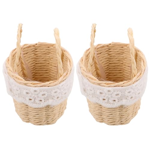 Uonlytech 2 Stück Mini Handgeflochtener Korb mit Griff Imitations-Rattan Blumenkorb Leichtes für Puppenhaus Dekor und Hochzeitsgeschenke von Uonlytech
