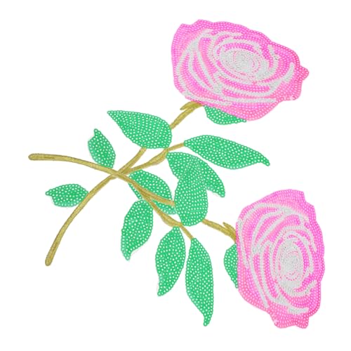 Uonlytech 2 Stück gestickte Aufnäher Jeansflecken nähen Applikationen Blume DIY-Patches für Anstecknadel mit Rosenbrosche wendbarer Pailletten-Patch Texas-Patches Stoff Rosa von Uonlytech