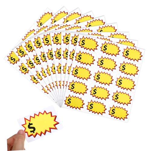 Uonlytech 20 Blatt Schild Einzelhandel Etikett Garage Im Freien Weiß Groß Organisation Klein Clip- Flohmarkt -tags Verkaufsaufkleber Yellow Kupferplattenaufkleber von Uonlytech