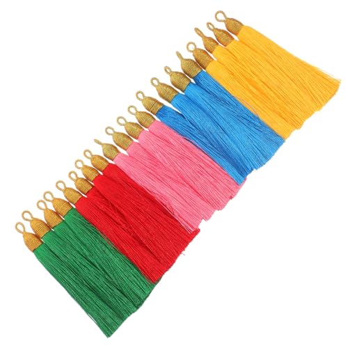 Uonlytech 20 Stück Teiliges Quasten aus Polyester Bunte DIY Schmuck Quasten Anhänger für Schlüsselanhänger Taschen Lesezeichen Handgefertigte Bastelfransen in Rot Gold Grün von Uonlytech