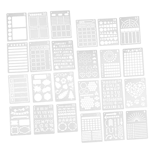 Uonlytech 24 Stück Zeichenschablonen für Notizbücher Wiederverwendbare Vorlagen für Scrapbooking Diy Kunstprojekte und Tagebuchgestaltung für Erwachsene Uonlytech 24 Stück Zeichenschablonen für Notizbücher Wiederverwendbare Vorlagen für Scrapbooking Diy Kunstprojekte und Tagebuchgestaltung für Erwachsene von Uonlytech