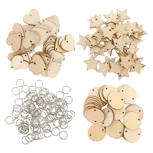 Uonlytech 240Stücke Unvollendete Holzanhänger mit Löchern und Eisenringen DIY Dekoration für Party Hochzeit Kunstprojekte Herz und Stern Tags Natürlichem Holz von Uonlytech