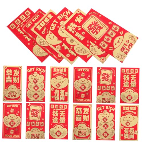 Uonlytech 24Stücke Chinesische Rote Umschläge für Neujahr Glücksgeldumschläge mit Cartoon Design Dekorative Rote Päckchen für Hochzeiten und Traditionelle Glücksbringer Lange von Uonlytech
