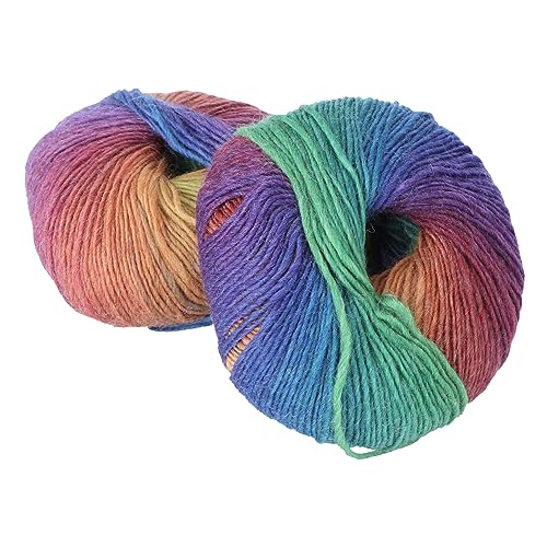 Uonlytech 2Rolle Regenbogen Wolle Baumwollgarn Mehrfarbiges Strickgarn für Handarbeiten für Pullover Schals und Kreative DIY Projekte von Uonlytech