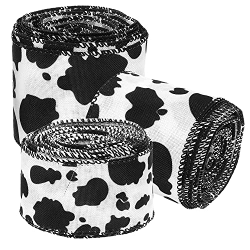 Uonlytech 3 Rollen Drahtkanten Dekoband mit Kuhmuster Breit Vielseitiges Bastel und Bekleidungsband für Diy und Partydekoration von Uonlytech