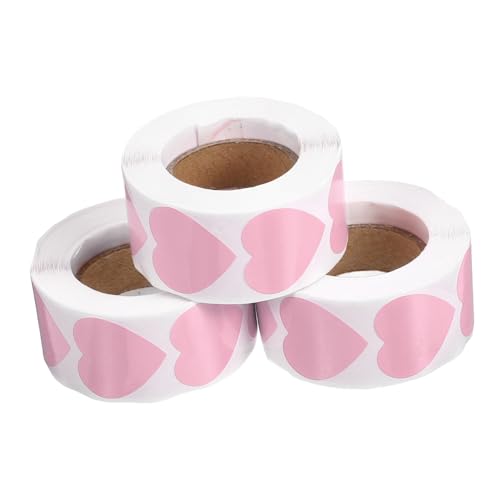 Uonlytech 3 Rollen Herz Aufkleber Etiketten in Herzform Sammelalbum Dekoration klein bastelbedarf geschenketiketten Herzaufkleber für Scrapbooking Herz-Aufkleber beschichtetes Papier Rosa von Uonlytech