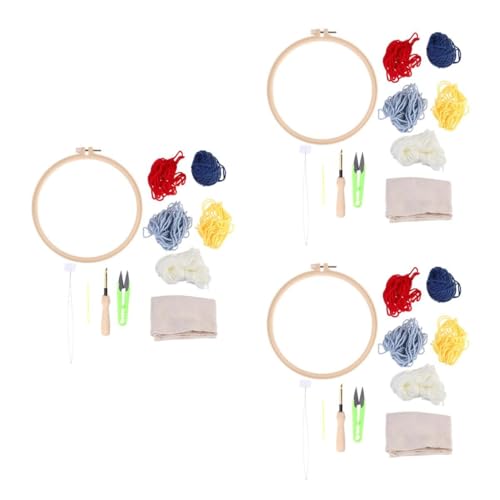 Uonlytech 3 Sets Stempelstickerei Materialpaket Anfängernadeln Sticksets Für Erwachsene Punch Stamped Stitch Stickmuster Kinderstofffarben Stichsets Bastelstarter Holz von Uonlytech