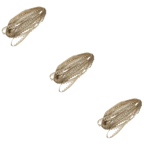 Uonlytech 3 Stück 5 Wasserlösliche Spitze Schleife Perle beiges Band Hochzeit Spitze Quaste hochzeitsdeko wedding decoration wasserlösliches Spitzenband Spitzenbesatz Metalldrähte Golden von Uonlytech