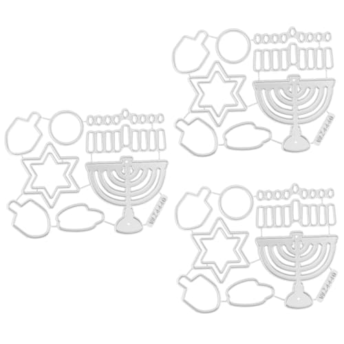 Uonlytech 3 Stück Chanukka-Schneideschablonen Formen Schneiden Kartenschablonen Wort Stempel DIY Stanzform Chanukka-Party-Stanzform Stahl mit hohem Kohlenstoffgehalt Silver von Uonlytech