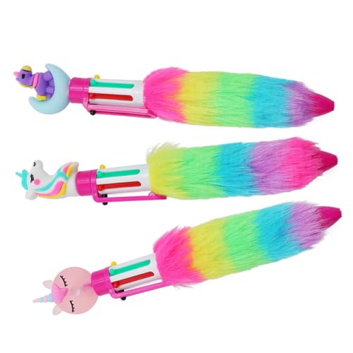 Uonlytech 3 Stück Teiliges Einhorn Kugelschreiber Flauschige Cartoon Stifte Regenbogenfarben für Schüler Kreative Schreibwaren für Alltag von Uonlytech