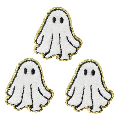 Uonlytech 3 Stück Weiße Bügelapplikationen für Halloween mit Besticktem Design Waschbare Stoffpatches zum Aufbügeln oder Annähen Jeans Kleidung Hüte DIY Textil Deko von Uonlytech
