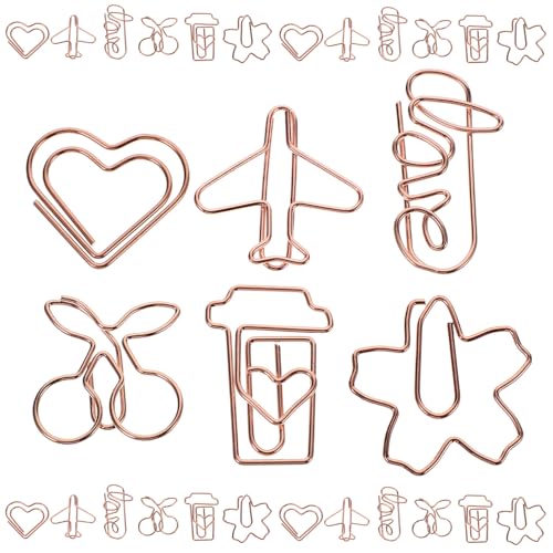 Uonlytech 30 Stück Kreative Packung Geformte Büroklammern aus Metall Roségoldene Clips für Dokumente Fotos und Notizen für Büro Schule und Zuhause von Uonlytech