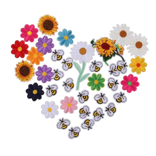 Uonlytech 36 Stück Blumenbienenstoffaufkleber Blumenapplikation Flicken Nähen Schmücken Stickerei Aufnäher Für Jeans Party-patch Kleidungsstück Patches Bestickt Polyester von Uonlytech