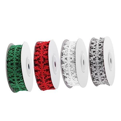 Uonlytech 4 Rollen Weihnachts Geschenkband Bedrucktes Langlebiges Stoffband mit Schneeflockenmotiv für Geschenkverpackung Basteln Dekoration und Festliche DIY Projekte von Uonlytech