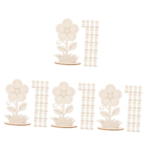 Uonlytech 4 Sätze Blumen Ornamente Wohnkultur Ornamente Formen Unfertige Hölzerne Blumenausschnitte Unfertige Holzblume Leere Holzblume Holzblumenverzierung 20 Stück * 4 von Uonlytech