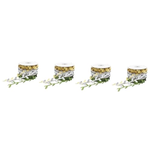 Uonlytech 4 Sätze Simuliertes Gold- Und Silberblattband Stoff Blätter Dekorationen Blumen- Band Zum Verpacken Reben Für Drinnen Verpackung Grün Hochzeit Künstlich Salbei 3 Rollen * 4 von Uonlytech