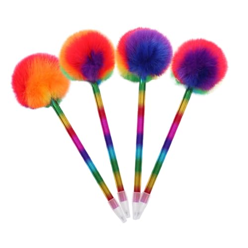 Uonlytech 4 Stück Kawaii Pompom Kugelschreiber für Mädchen Flauschige Dekostifte für Notizen Zeichnungen Bunte Kreative Schreibutensilien mit Verspieltem Design von Uonlytech