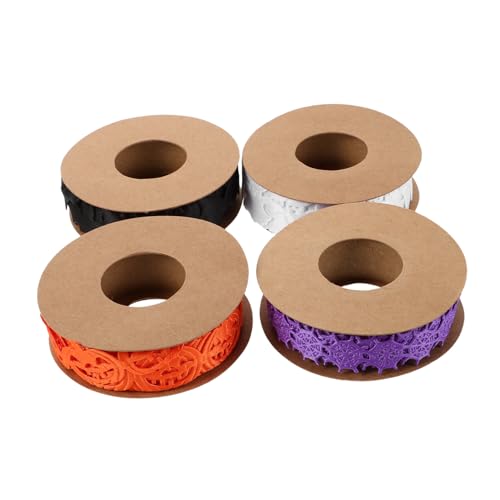 Uonlytech 4 Stück Teiliges Halloween Bastelband Set mit Kürbis Geist Fledermaus Spinnennetz Geprägtes Dekoband für Geschenkverpackung Kranzherstellung und Partydeko Vielseitiges DIY Zubehör von Uonlytech