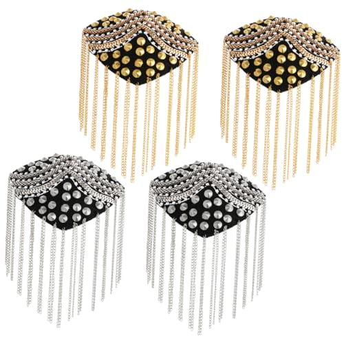 Uonlytech 4 Stück Teiliges Vintage Quasten Schulterklappen Punk Epaulette mit Strass und Perlen Modische Applikationen für Damen und Herren Vielseitiges Kostümzubehör Langlebig und von Uonlytech