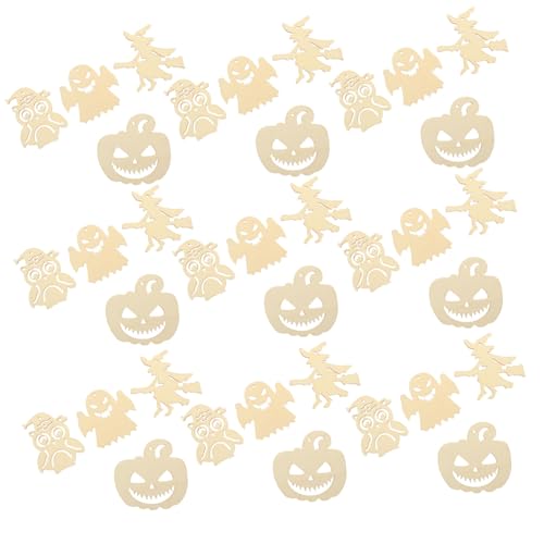 Uonlytech 40 Stück Teiliges Halloween Holzscheiben Unlackierte DIY Holzanhänger mit Kürbis Geist Hexe Eule Motiven Kreative Basteldekoration für Familien Halloween Deko zum Bemalen und von Uonlytech